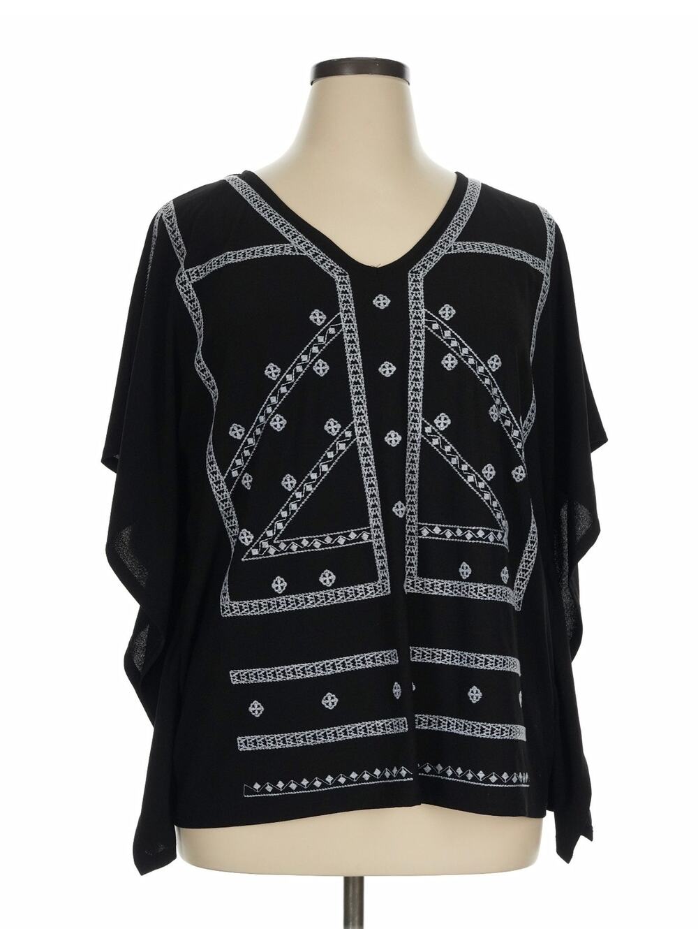 Dana Buchman Black White Bohemian Embroidered Top Sz. XL